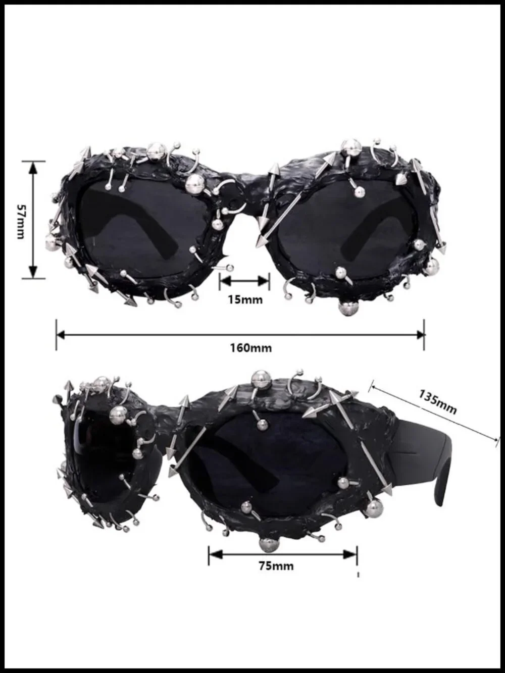 Metal Spiked Punk Sunglasses UV400 Shield Biker Glasses